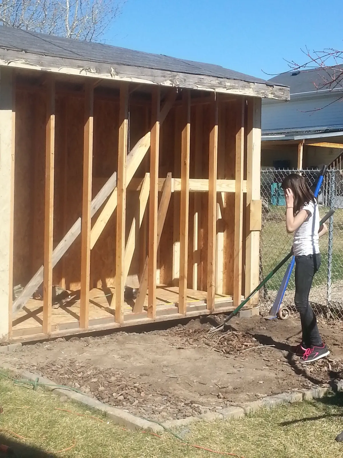 Western pallet playhouse early construction - framing stage