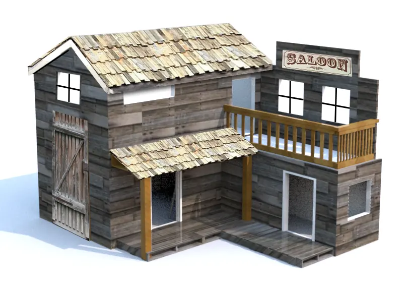 3D render of Western pallet playhouse with rustic design