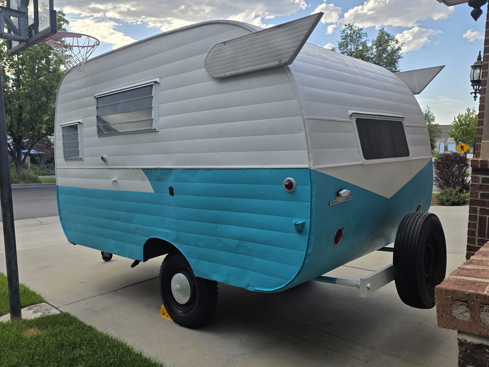 Finished teal and white 1958 Catolac DeVille Legionnaire