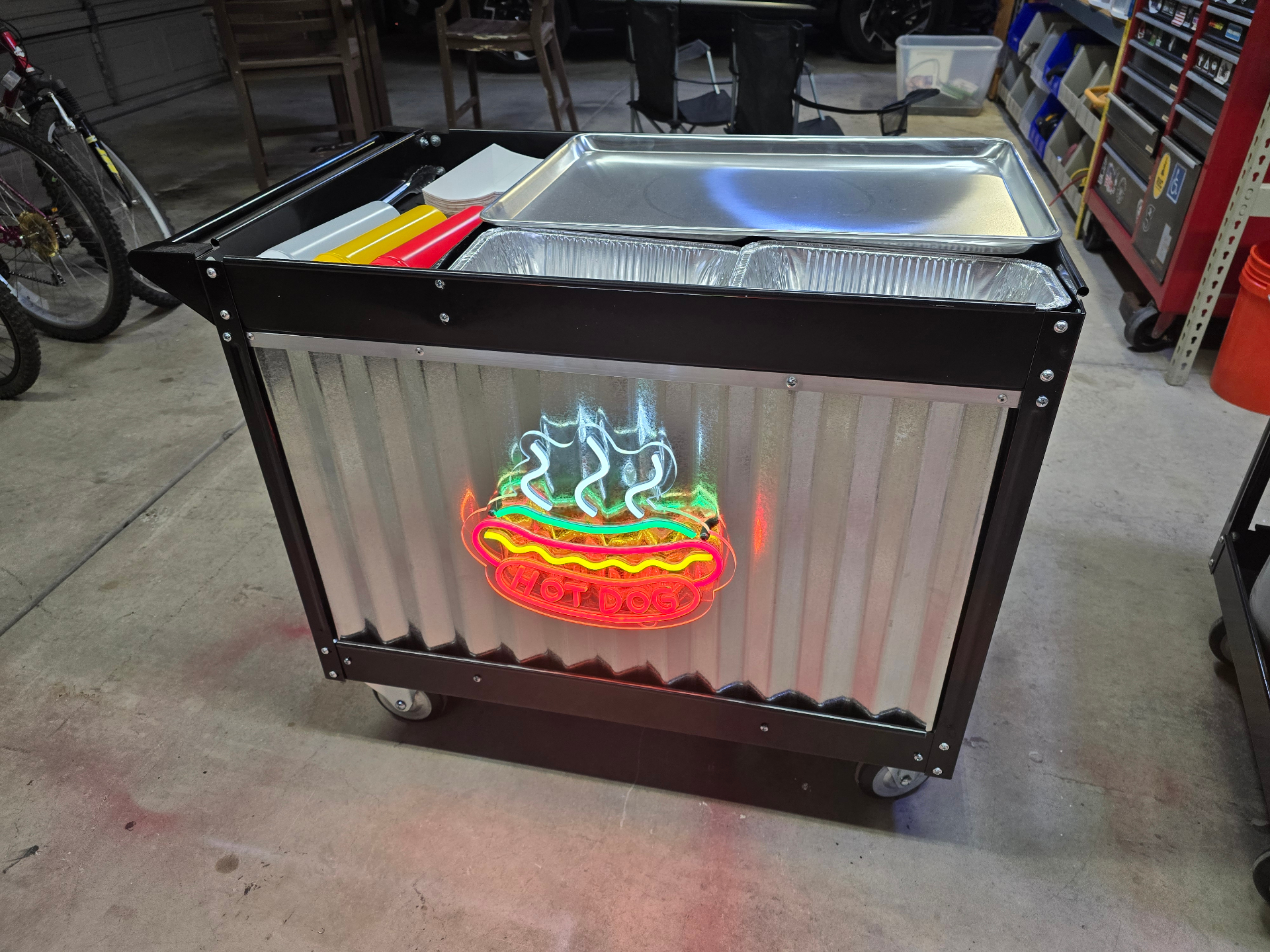 Completed custom hot dog cart