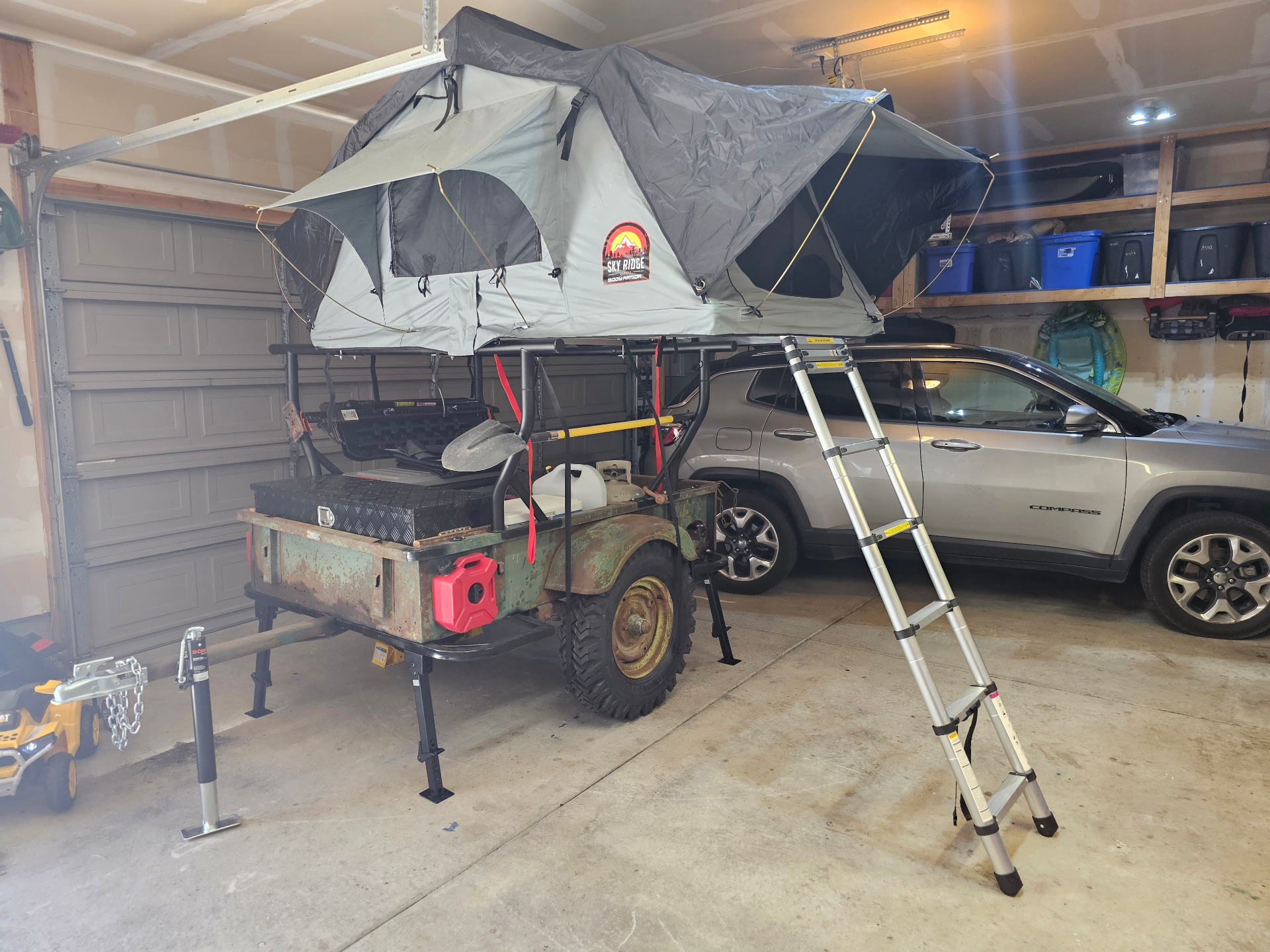 Completed overland trailer with rooftop tent