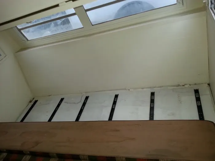 Upper bunk platform during the remodel.