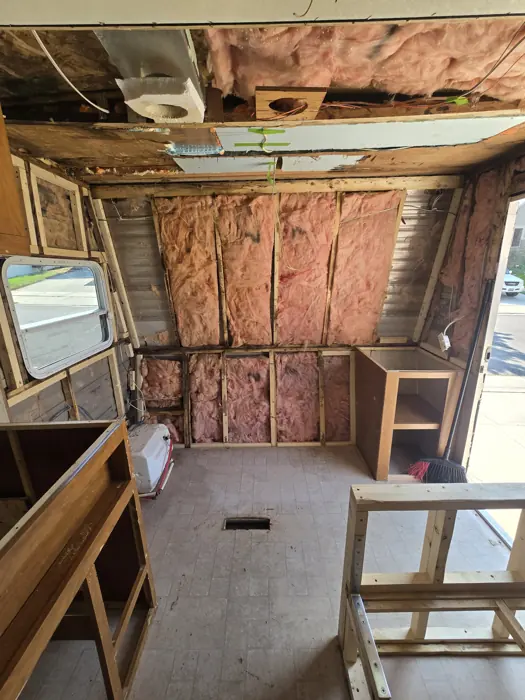 Interior walls opened during the rebuild.