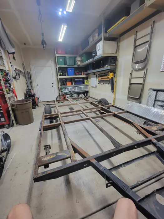 Trailer frame after the original body was removed.