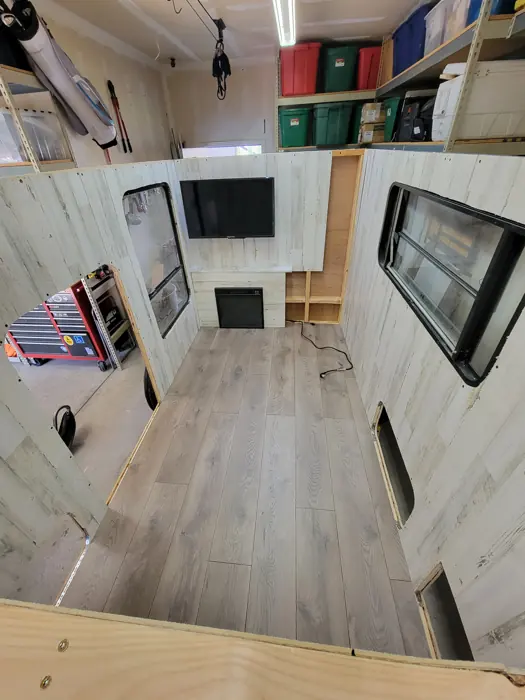Paneled interior before the seating was built.