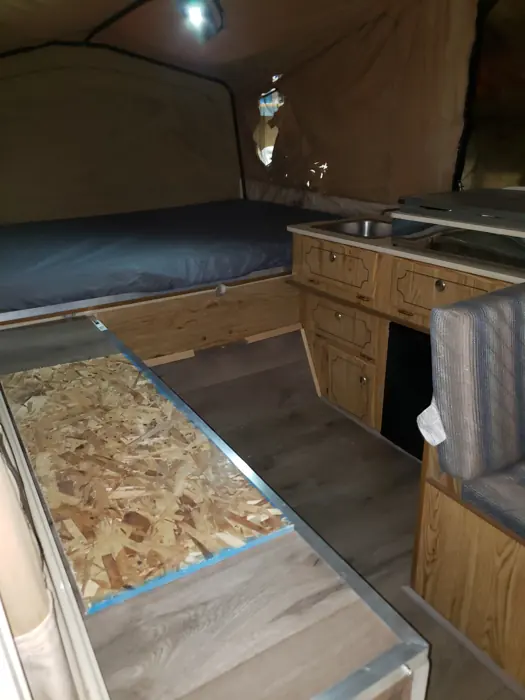 Uncovered bench top during reassembly.