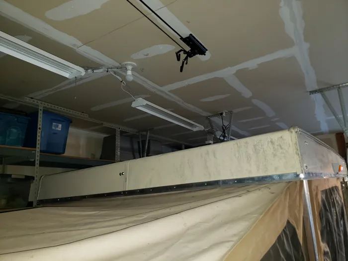 Whole camper roof side during the repair work.